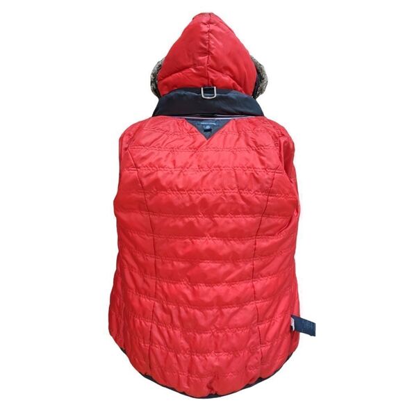 Tommy Hilfiger Black Faux Fur Hood Quilted Puffer Jacket Cinched Waist Size S - Picture 11 of 16